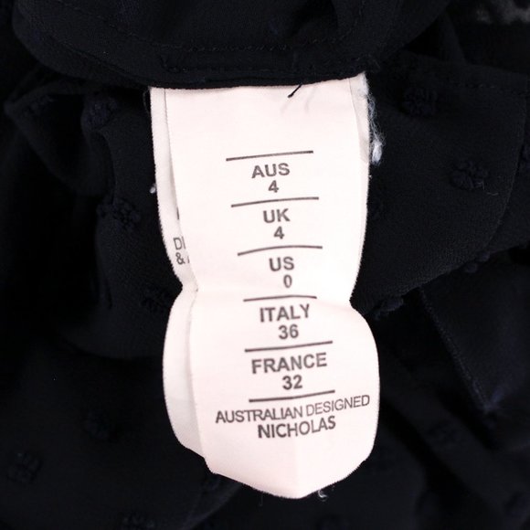 NICHOLAS Ruffle Trim Cold Shoulder Blouse 0 Sheer Navy Blue Swiss Dot Top XXS - Picture 9 of 9